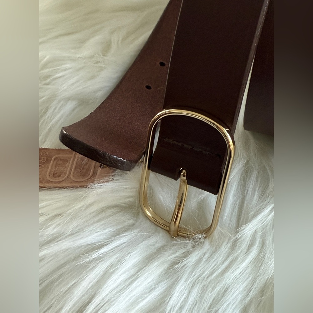 Women’s Dark Brown Leather Belt with Gold Buckle